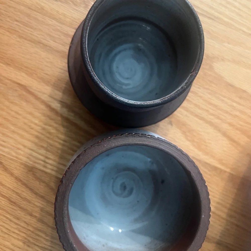 Sandstone pot signed by the owl by Norbert Pierlot pottery butter keeper